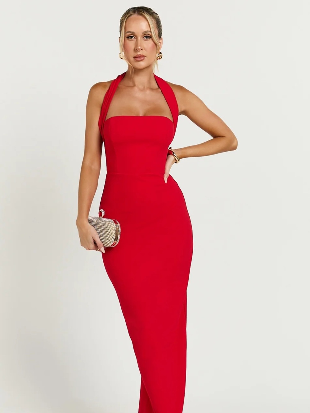 Red Halter Sheath Dress - Elegant Evening Dress